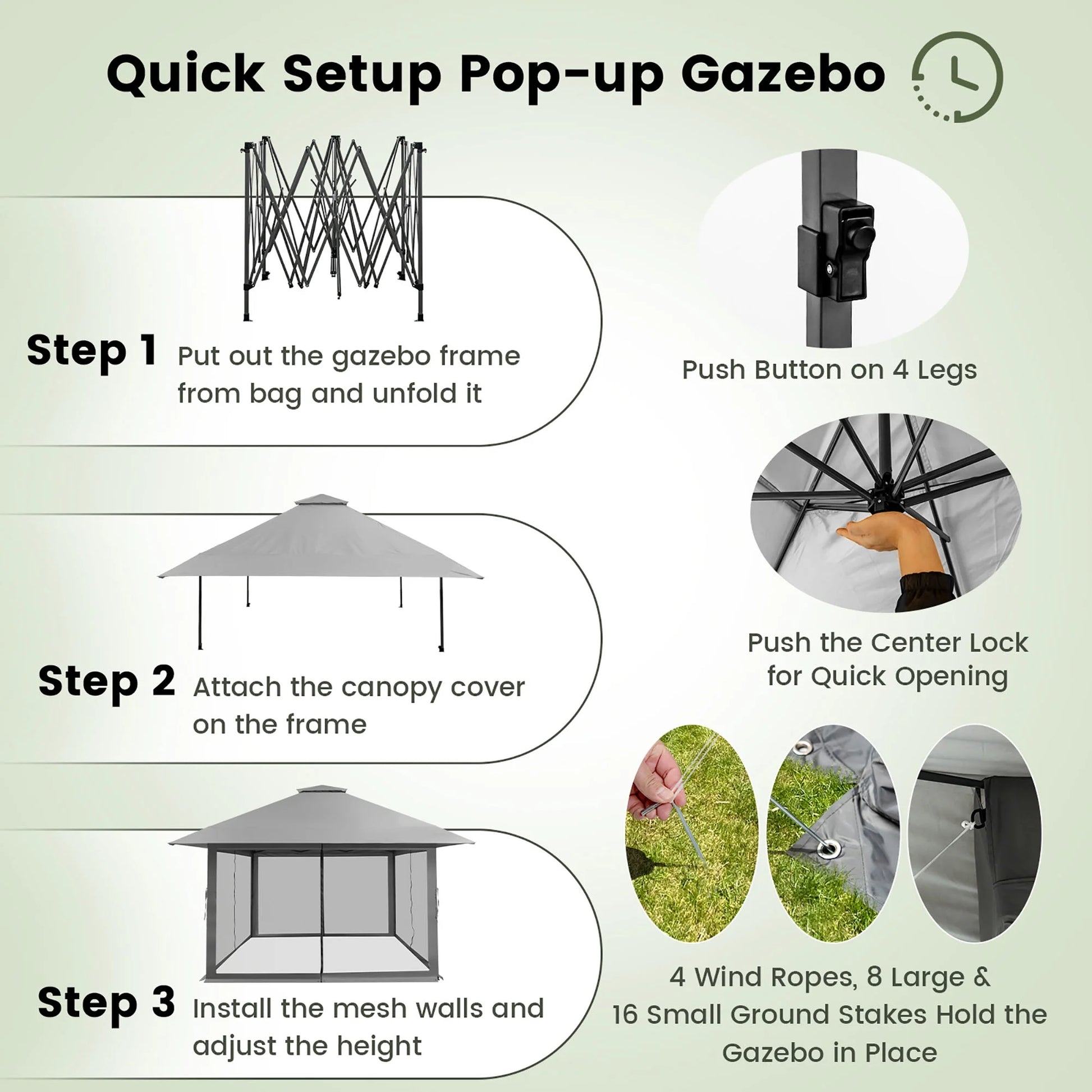 Gymax Outdoor Patio 13' x13' Pop Up Canopy Tent UV50+ Adjust Sun Protection w/Mesh Sidewall Grey