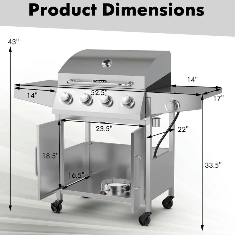 Aimee Lii 50000BTU 5-Burner Propane Gas Grill with Side Burner and 2 Prep Tables, BBQ Grill for Outdoor Cooking Kitchen, Garden and Patio Backyard Barbecue-Silver