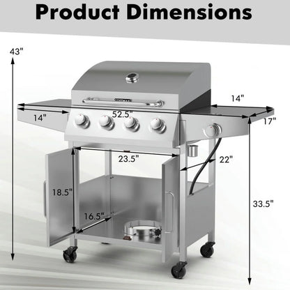 Aimee Lii 50000BTU 5-Burner Propane Gas Grill with Side Burner and 2 Prep Tables, BBQ Grill for Outdoor Cooking Kitchen, Garden and Patio Backyard Barbecue-Silver