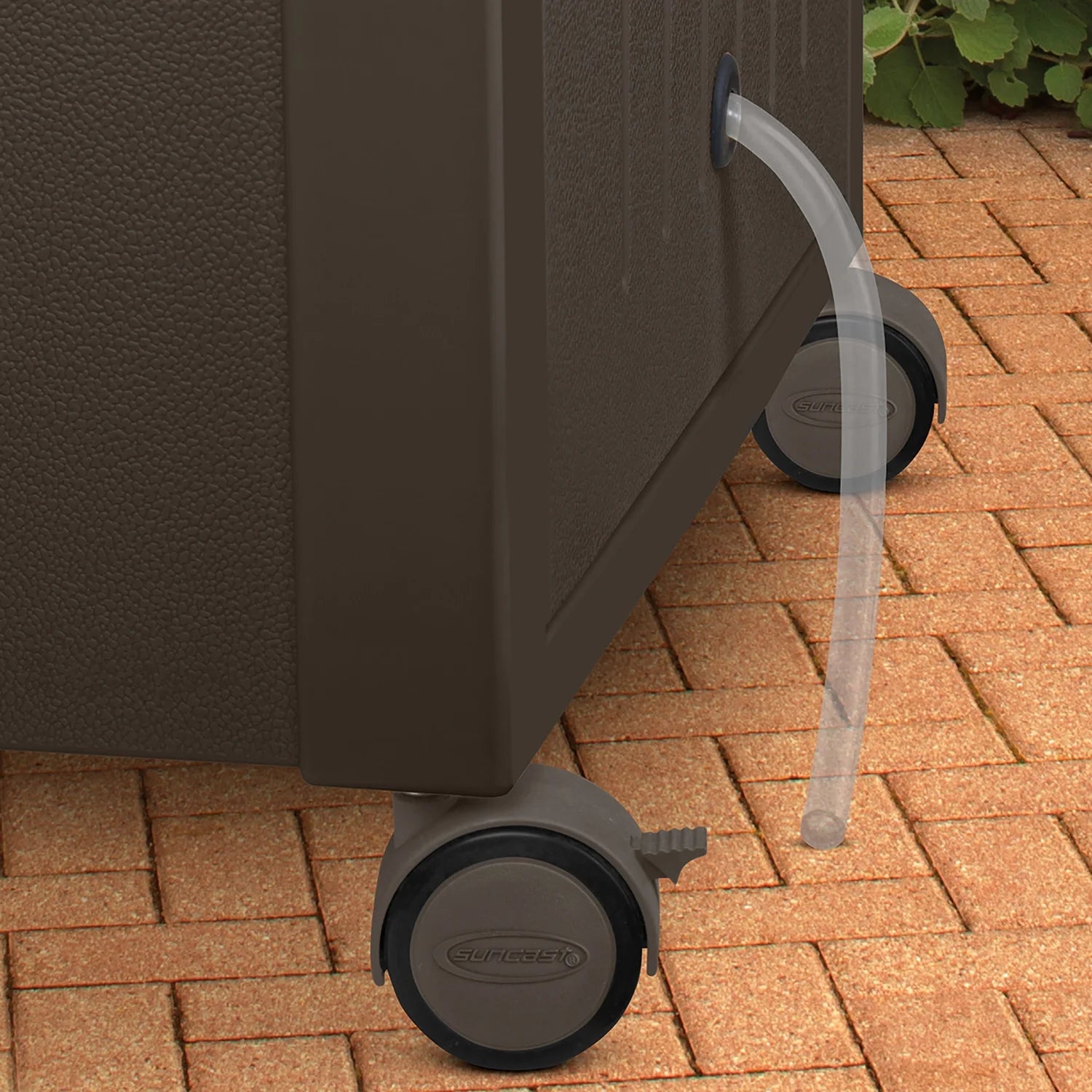 Suncast 77 Quart Patio Cooler w/Cabinet and Basket w/Wicker Trash Hideaway