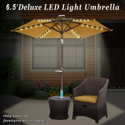 Sunny6.5ft Outdoor Patio Umbrella LED Lighted Tilt Aluminum Garden Market Balcony Sunshade