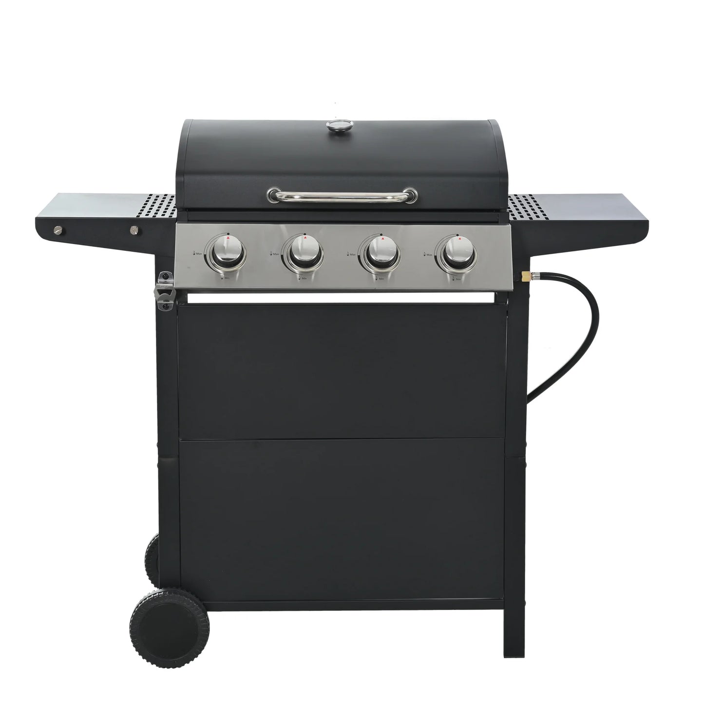 4 Burner Propane Gas Grill with 34,000 BTU Powerful Heat, Stainless Steel Grill with Double Shelves, for Patio, Garden, Black