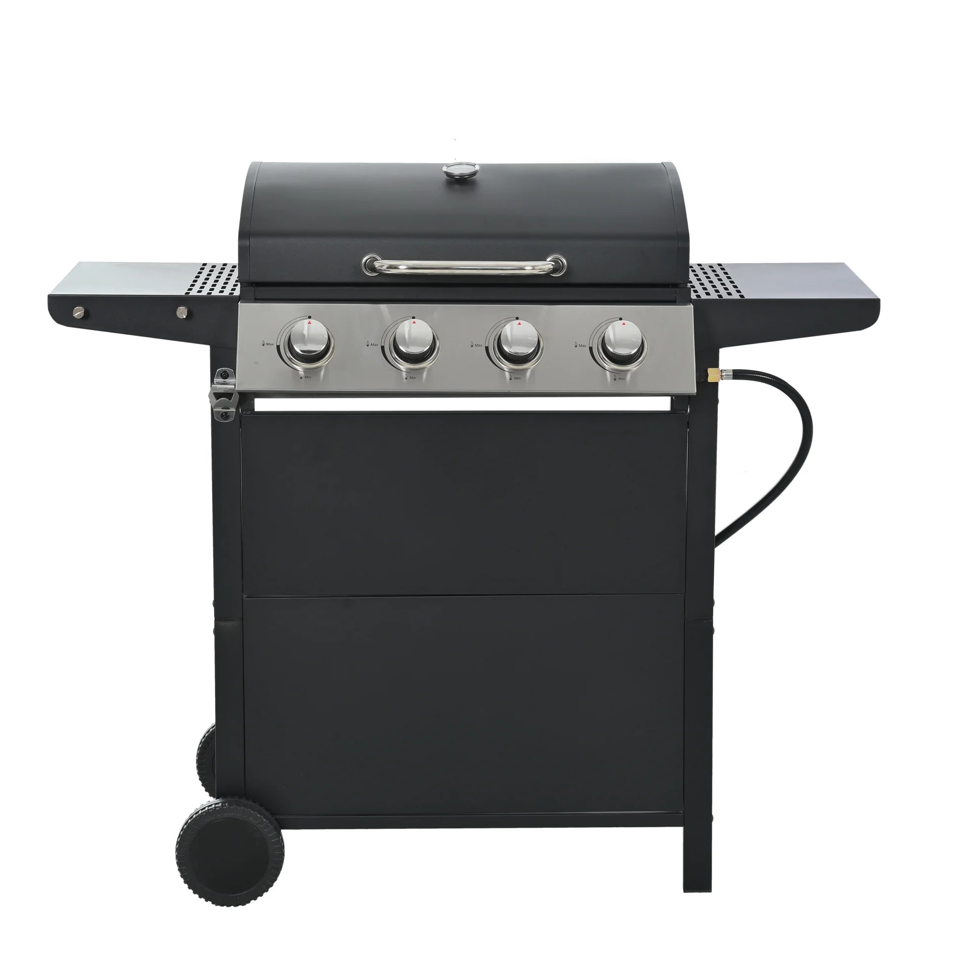 4 Burner Propane Gas Grill with 34,000 BTU Powerful Heat, Stainless Steel Grill with Double Shelves, for Patio, Garden, Black