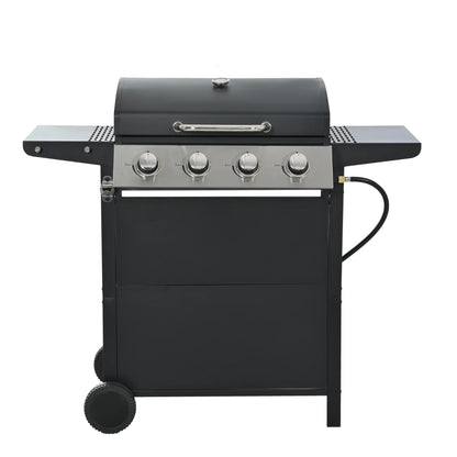 4 Burner Propane Gas Grill with 34,000 BTU Powerful Heat, Stainless Steel Grill with Double Shelves, for Patio, Garden, Black