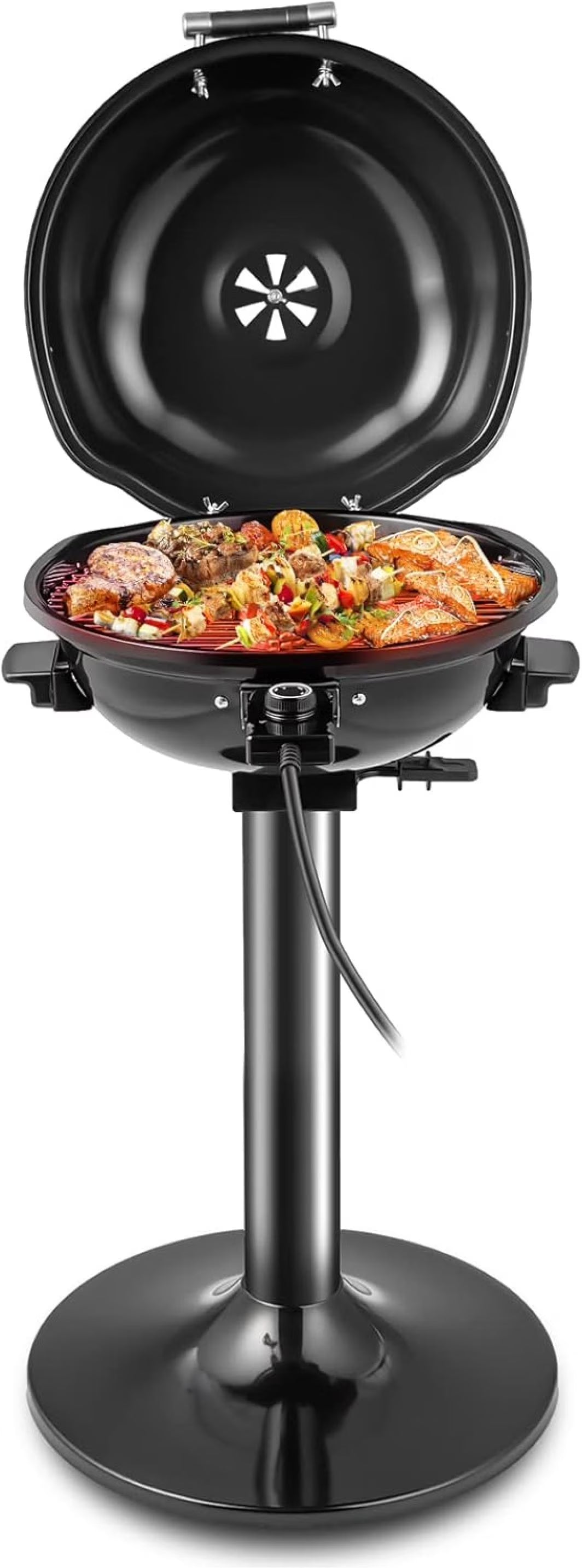ZZJP 1600W Portable Electric Grill Outdoor BBQ Grill for 15-Serving, Electric Barbecue Grill for Indoor & Outdoor Use, Portable Stand BBQ Grill for Patio Balcony Kitchen Garden (Black)