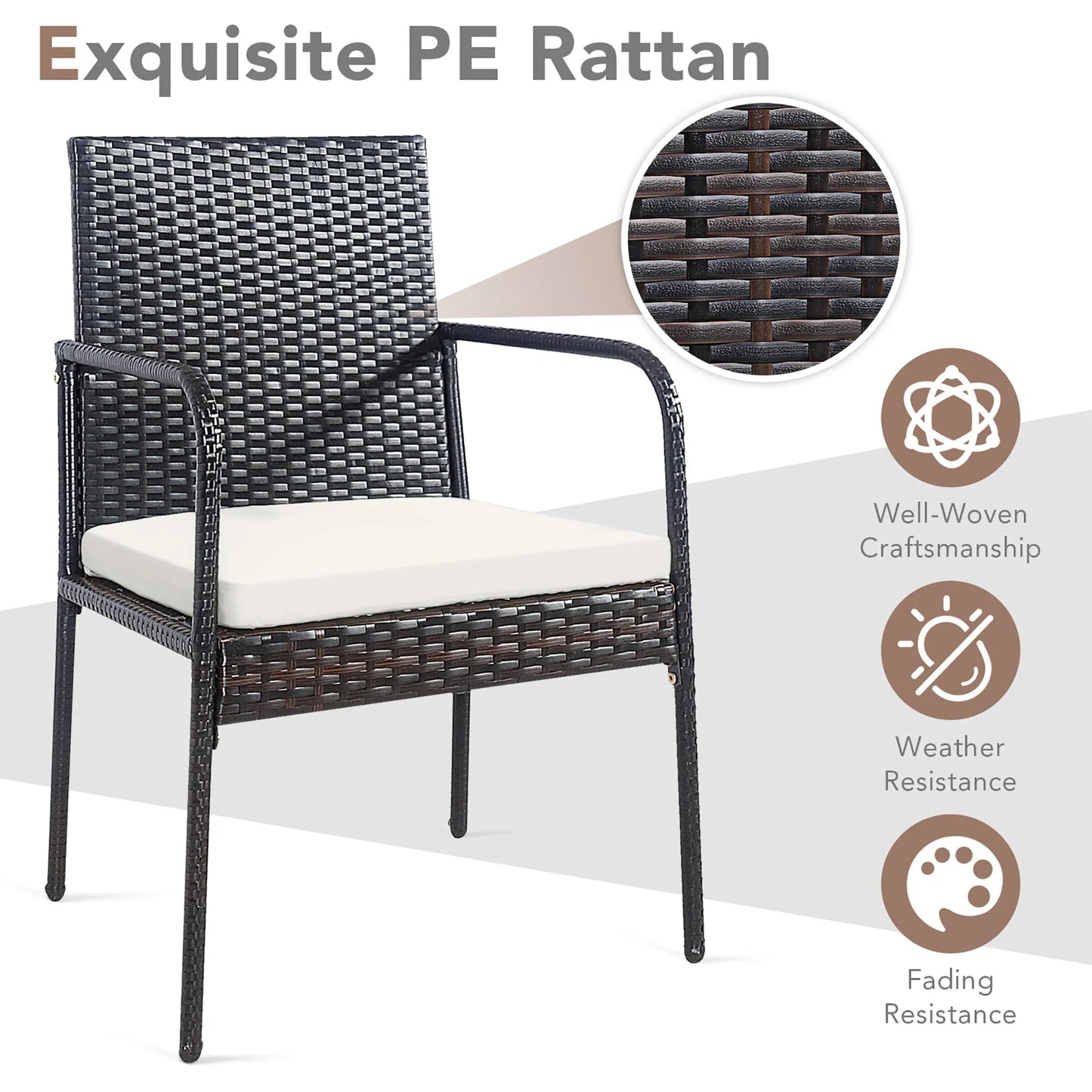 Costway 4PCS Patio Wicker Rattan Dining Chairs Cushioned Seats Armrest Garden
