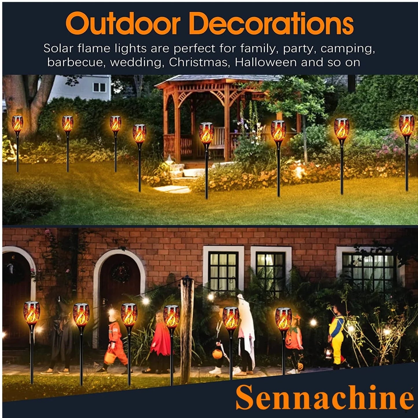 Flickering Solar Lights, 4 Pack Tiki Torch Lights with Flickering Flame, LED Waterproof Bamboo Yard Torch for Outside Garden Patio Pathway Blcak