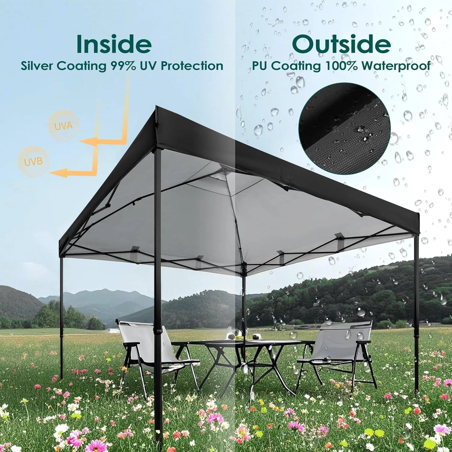 10x10ft Canopy Replacement Top Pop Up Tent Cover Roof with Air Vent, Waterproof for Outdoor Garden Patio Pavilion Sun Shade(Top Only) Black