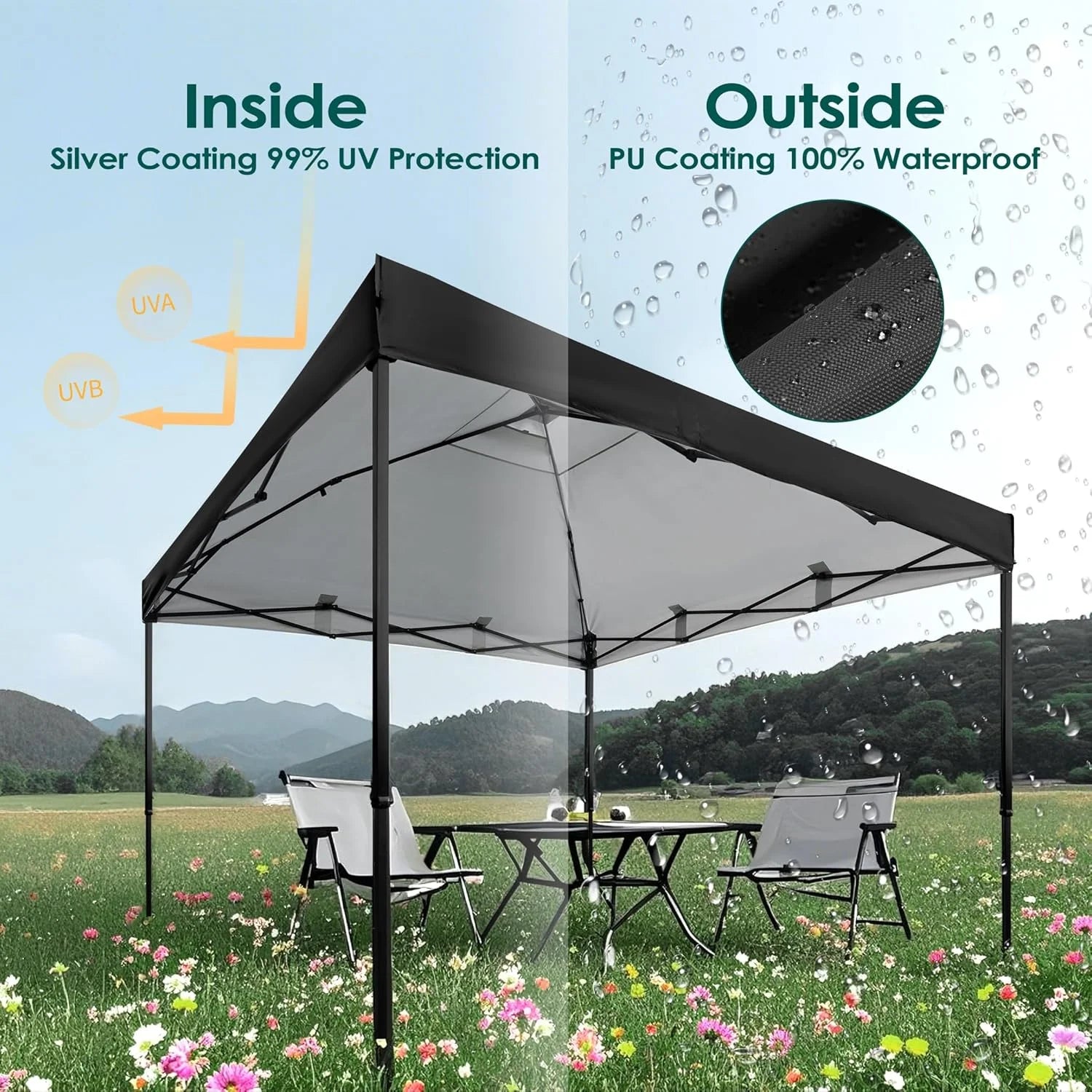 10x10ft Canopy Replacement Top Pop Up Tent Cover Roof with Air Vent, Waterproof for Outdoor Garden Patio Pavilion Sun Shade(Top Only) Black
