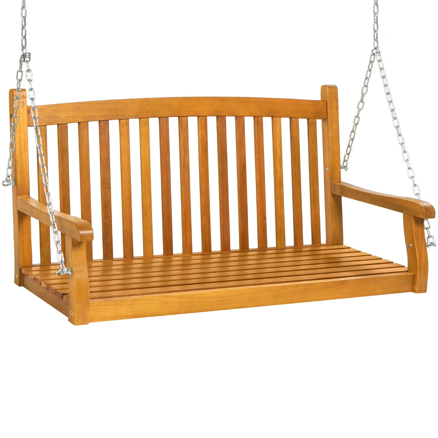 Best Choice Products 48in Wood Porch Swing Outdoor Patio Hanging Bench Chair w/Mounting Chains, 500lb Capacity - White