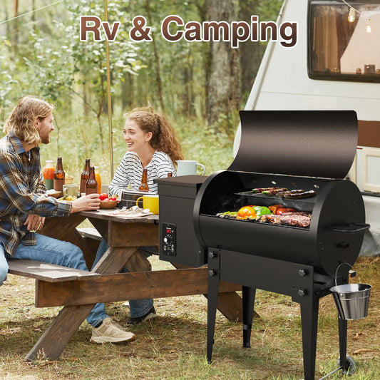 KingChii 456 sq. in Wood Pellet Smoker & Grill BBQ with Auto Temperature Control, Folding Legs for Outdoor Patio RV, Bronze