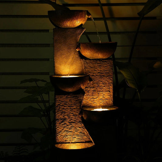 5 Tiers Modern Cascading Large Outdoor Fountain with Lights Water Fountain for Garden, Patio, Backyard, Deck, Porch and Home Art Decor