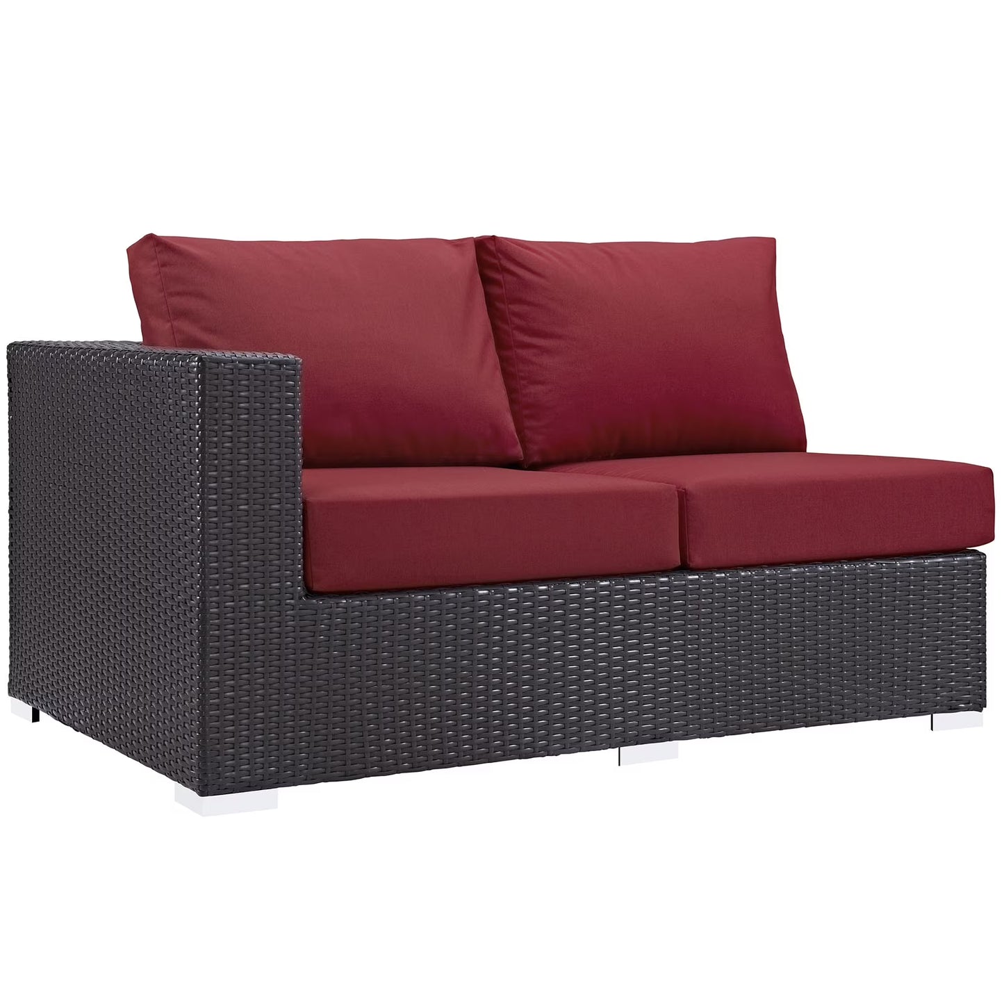Modway Convene Outdoor Patio Left Arm Loveseat in Espresso Red