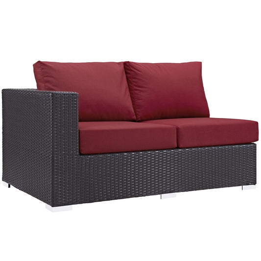 Modway Convene Outdoor Patio Left Arm Loveseat in Espresso Red