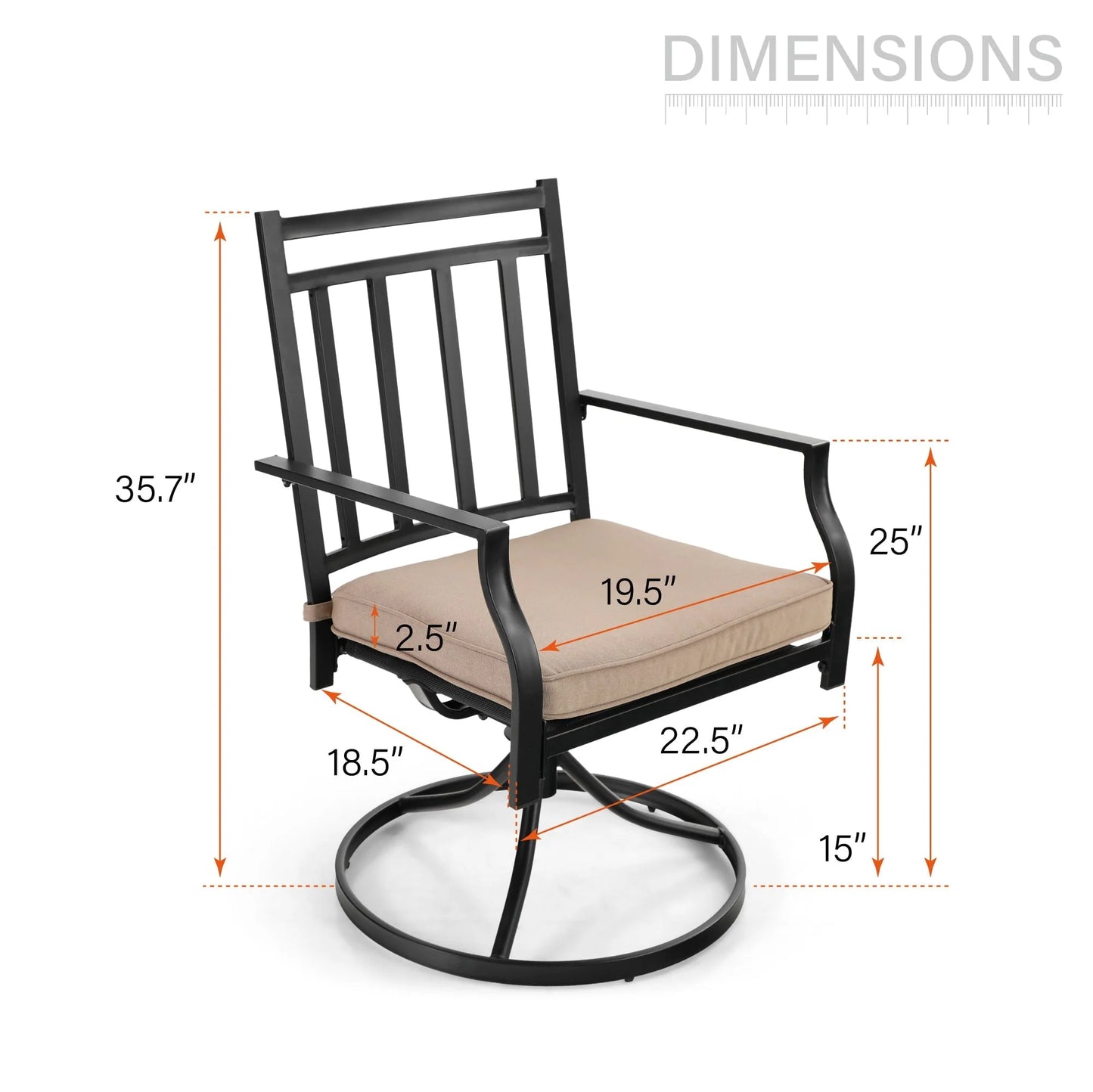 Sophia & William Set of 2 Outdoor Patio Dining Chairs Metal Swivel Chairs with Beige Cushions