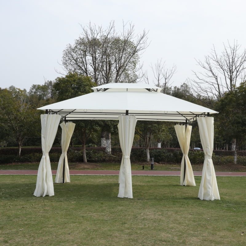 13x10 Outdoor Patio Gazebo Canopy Tent With Ventilated Double Roof And SideWall(Detachable Curtain Included On All Sides),Suitable for Lawn, Garden, Backyard and Deck,BEIGE