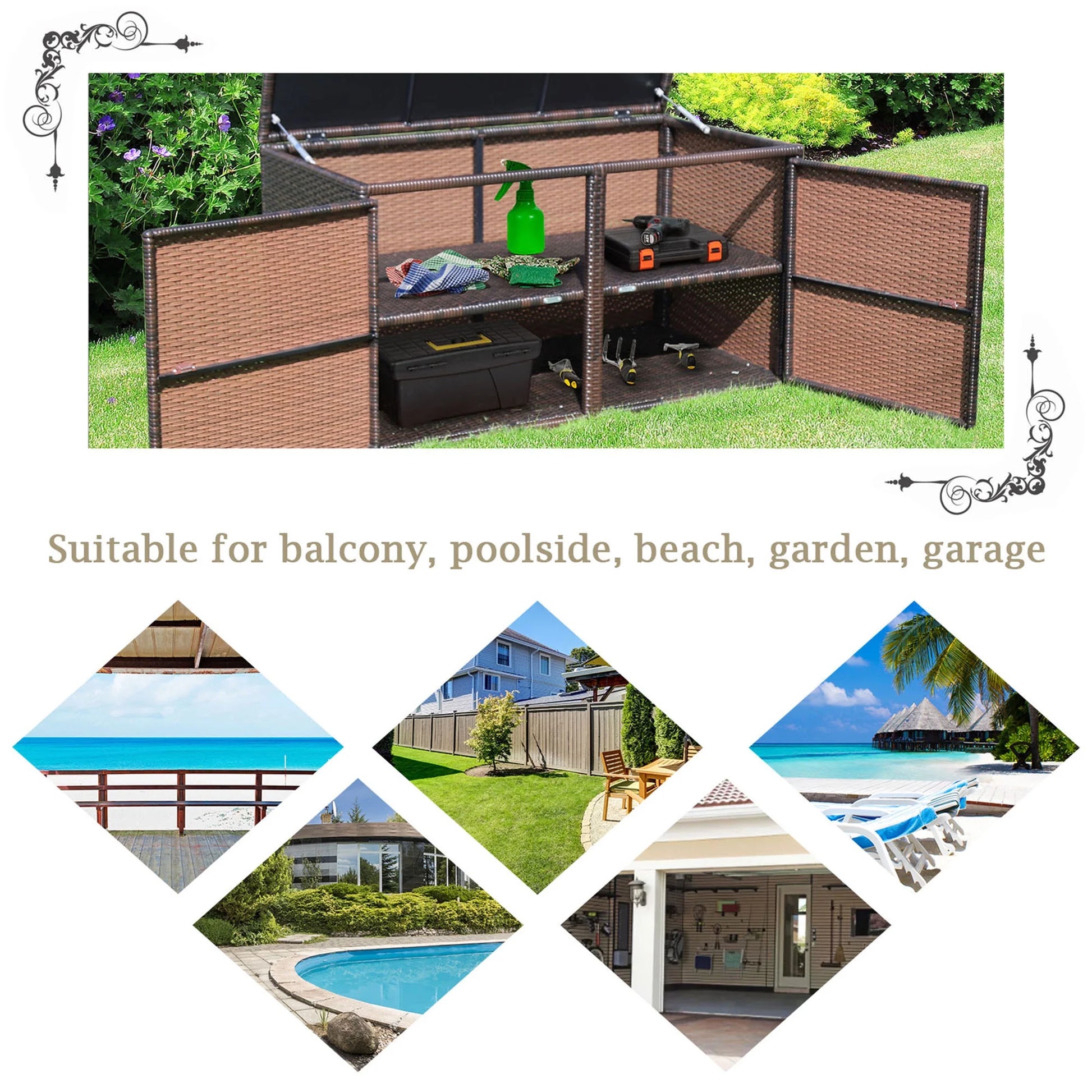 Gymax 88 Gallon Rattan Storage Box Outdoor Patio Container Seat w/Door Mix Brown