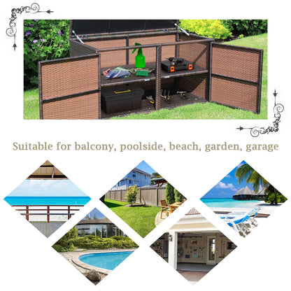 Gymax 88 Gallon Rattan Storage Box Outdoor Patio Container Seat w/Door Mix Brown
