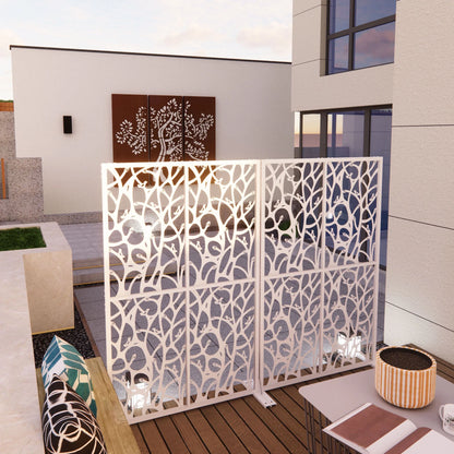 Metal Privacy Screen W3.8Ft X H6Ft Elegant White Bird Shape Outdoor Indoor Room Divider Easy To Assemble Portable Solution For Balcony Garden Patio And Living Room Privacy Needs