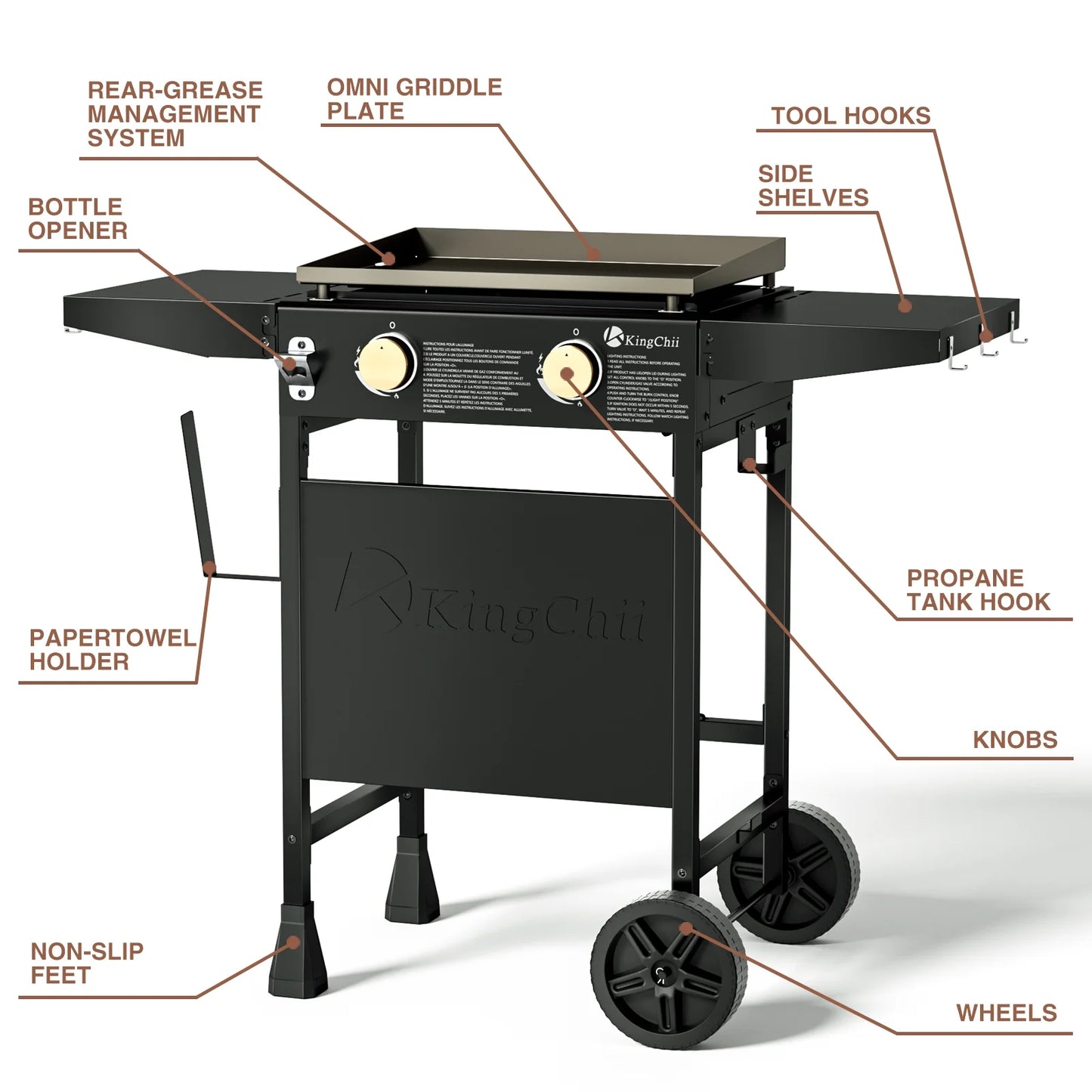 KingChii 2-Burner 19" Propane Griddle Outdoor Flat Top Gas Grill Griddle for Camping, Tailgating, BBQ, Parties, Backyard & Patio