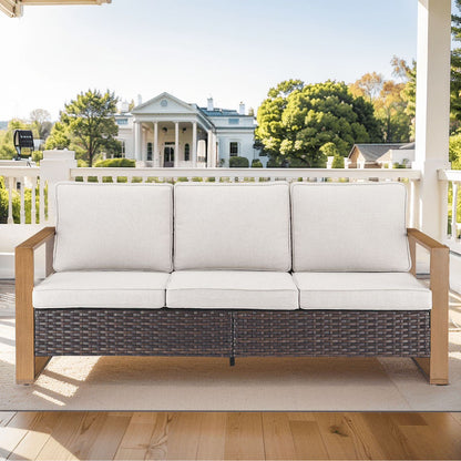 PARKWELL Outdoor 3-Seat Patio Sofa Furniture,Weather Resistant Wicker Couch with Deep Seat Anti-Slip Cushion,Gray