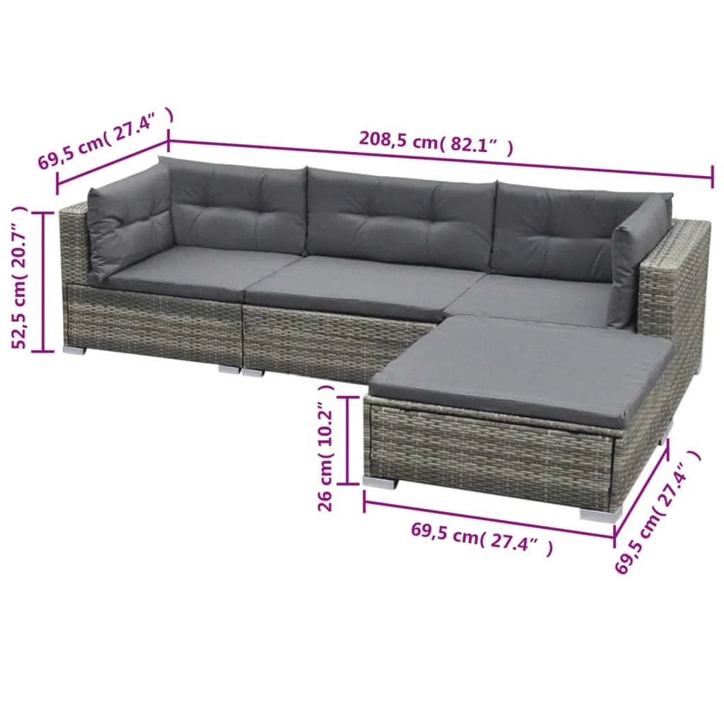 vidaXL 5 Piece Patio Lounge Set with Cushions Poly Rattan Gray