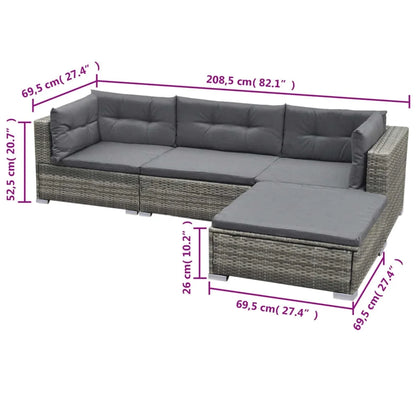 vidaXL 5 Piece Patio Lounge Set with Cushions Poly Rattan Gray