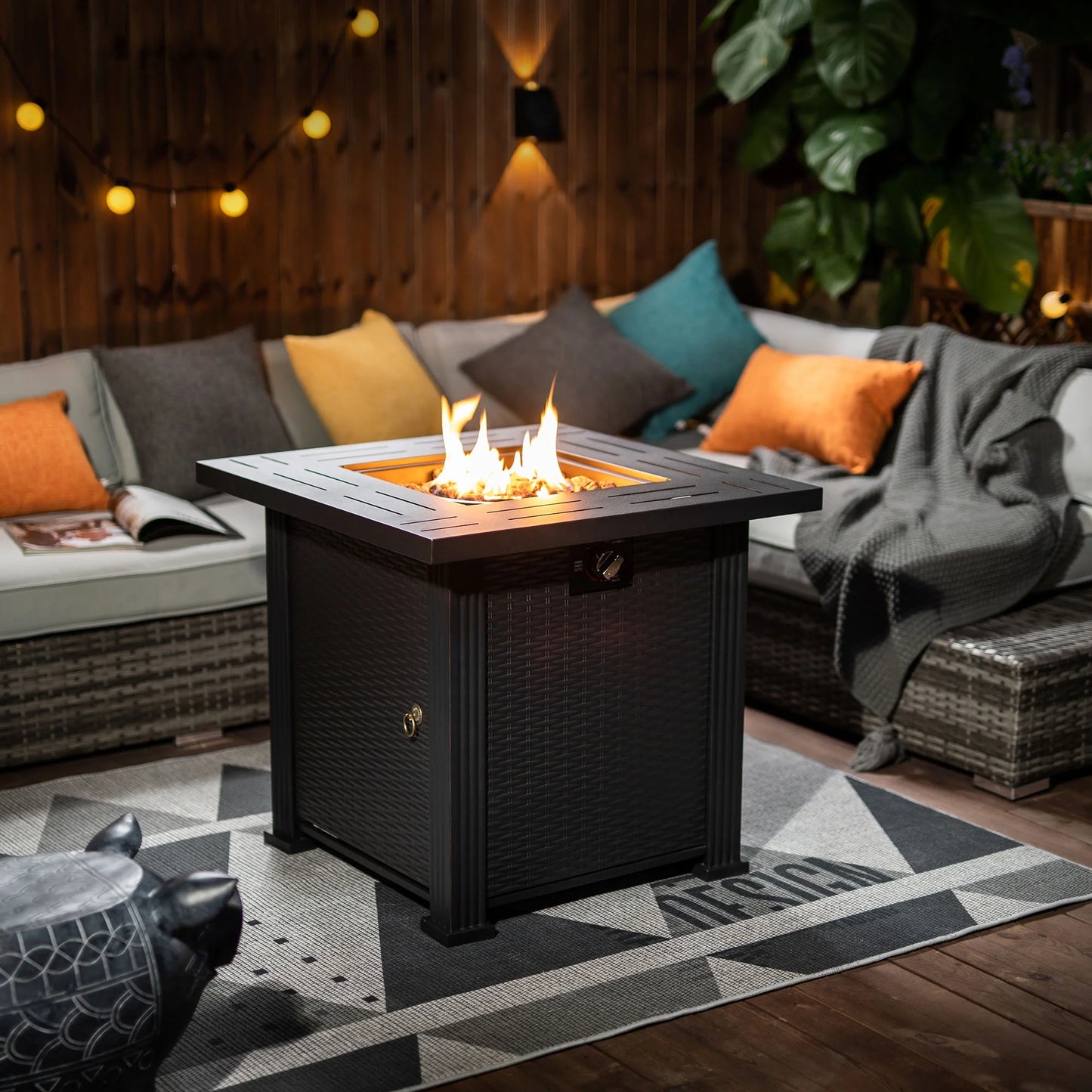 SEGMART 28'' Outdoor Gas Fire Pit Table, 40,000 BTU Propane Patio Heater with Lid and Lava Rocks, Propane Fire Pit Table with Auto-Ignition for Garden Patio Backyard Picnic