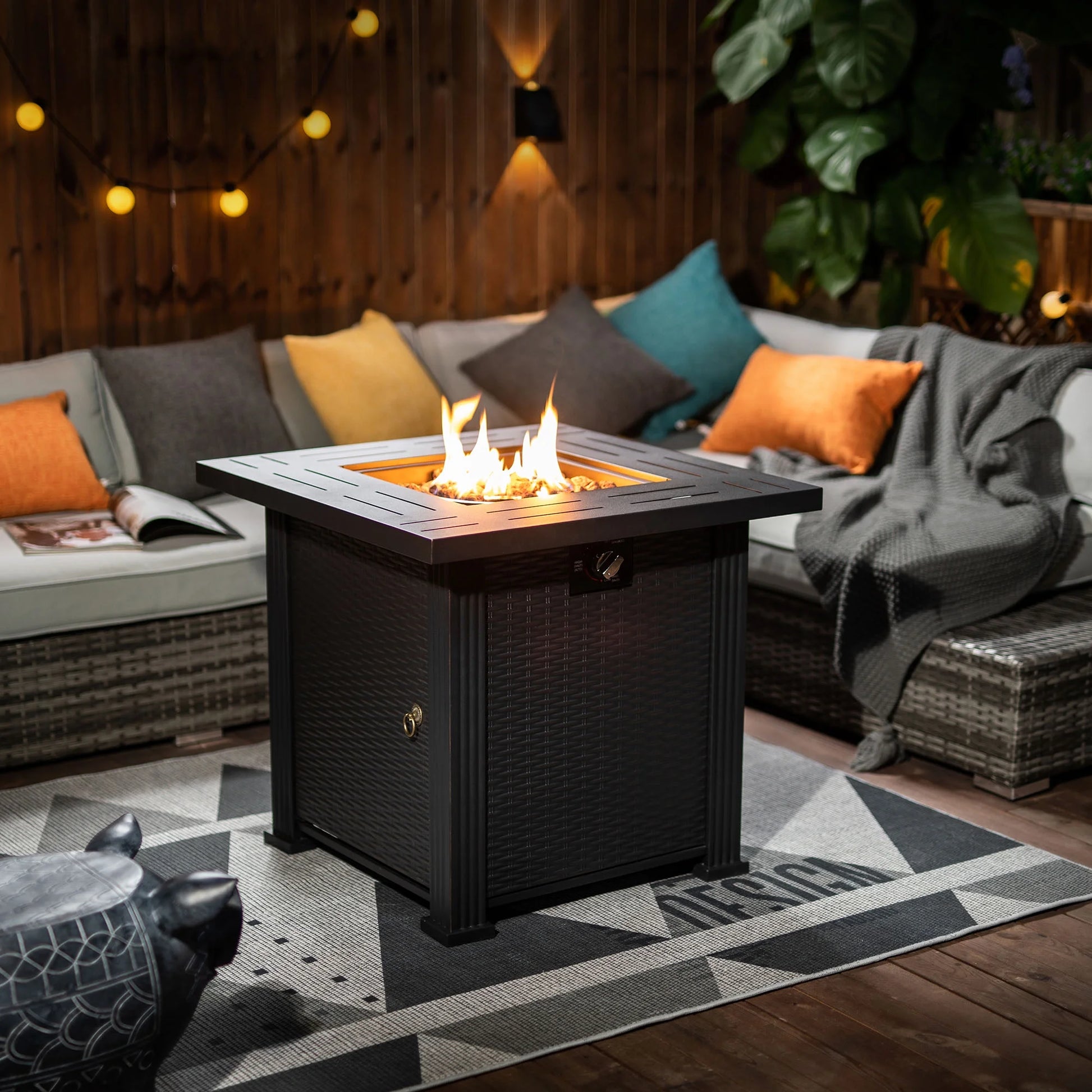 SEGMART 28'' Outdoor Gas Fire Pit Table, 40,000 BTU Propane Patio Heater with Lid and Lava Rocks, Propane Fire Pit Table with Auto-Ignition for Garden Patio Backyard Picnic