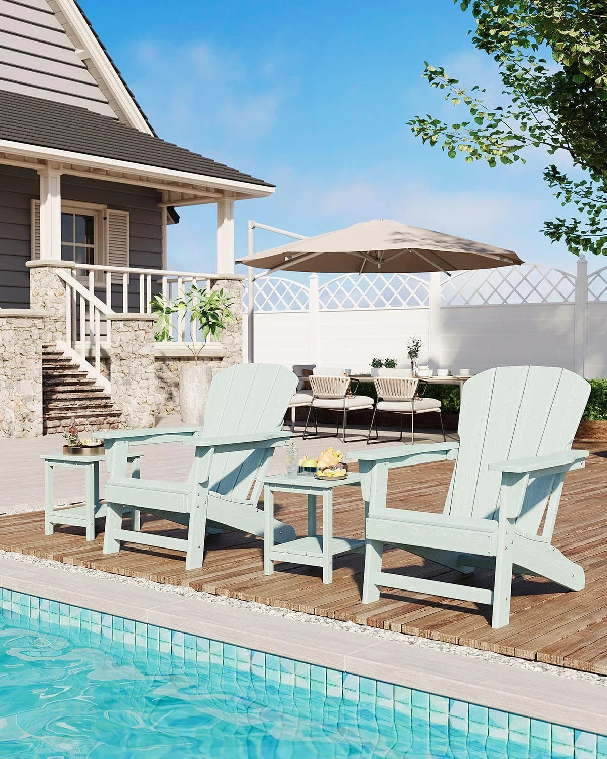 Modern HDPE Plastic Adirondack Chair - Oversize 380LB Poly Lumber Weather Resistant Firepit Chair - Outdoor Patio Chairs , Backyard, Lawn, Deck, Pool, Porch - Light Blue