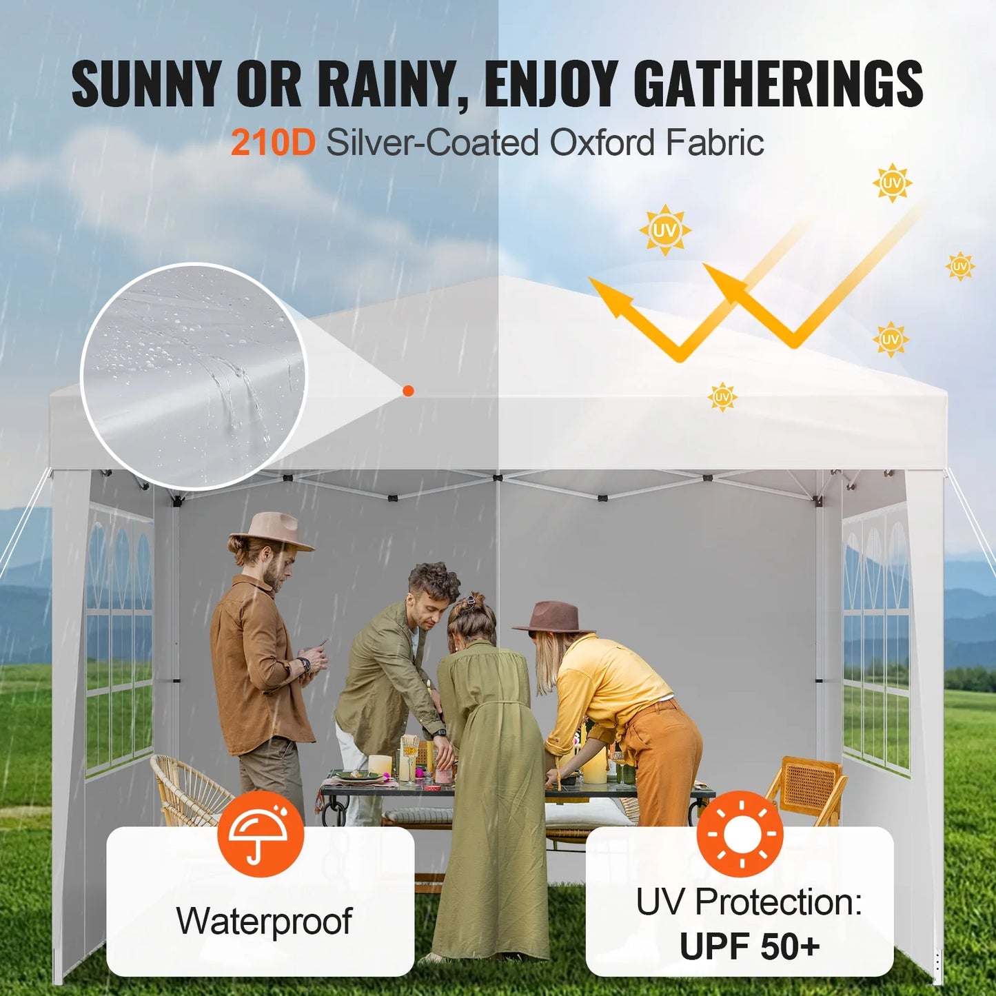 KFFKFF 10 x 10 FT Pop-Up Canopy Tent with Adjustable Height, 3 Sidewalls, and 2 Ventilated Windows, Portable Outdoor Shelter for Events, Patio, Backyard, Parties, and Parking