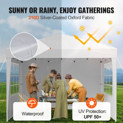 KFFKFF 10 x 10 FT Pop-Up Canopy Tent with Adjustable Height, 3 Sidewalls, and 2 Ventilated Windows, Portable Outdoor Shelter for Events, Patio, Backyard, Parties, and Parking