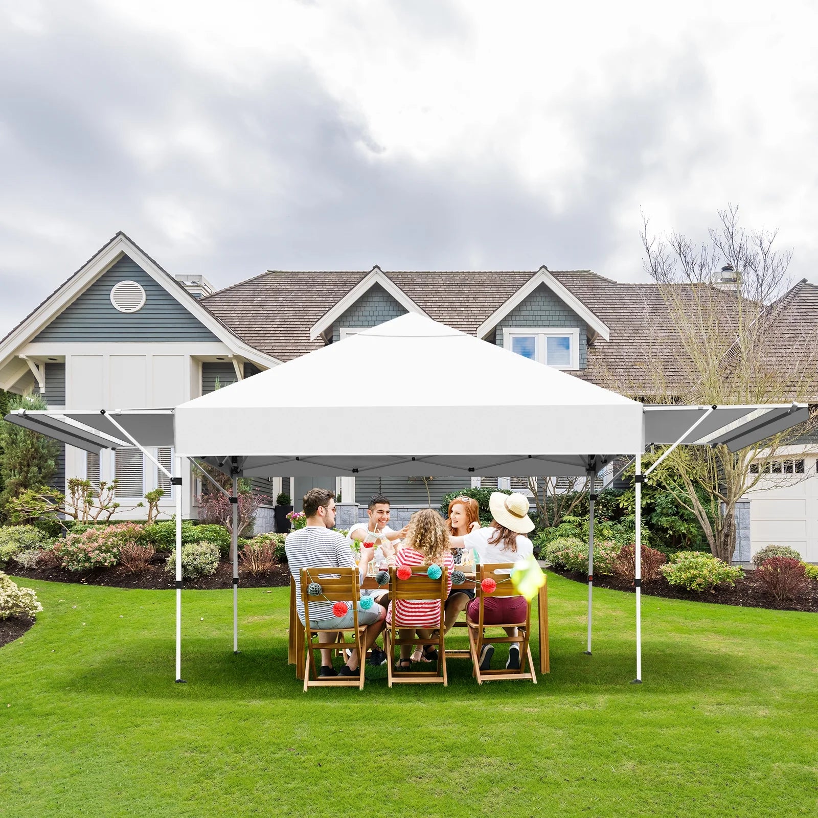 Patiojoy 10x17ft Pop up Canopy 3 Height Adjustment Folding Tent with Roller Bag White