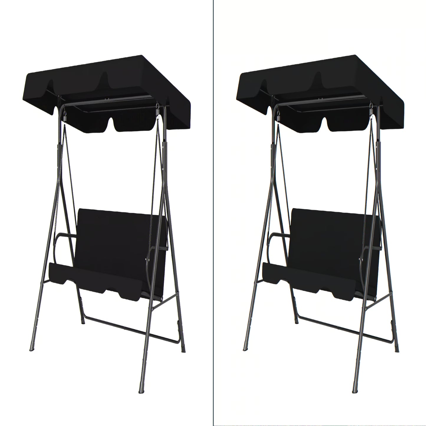 Melocadol 3 Seats Outdoor Porch Swing Glider, Patio Swing Chair with All Weather Covered Canopy and Rust Proof Heavy Duty Stand, for Garden, Lawn, or Backyard, Black