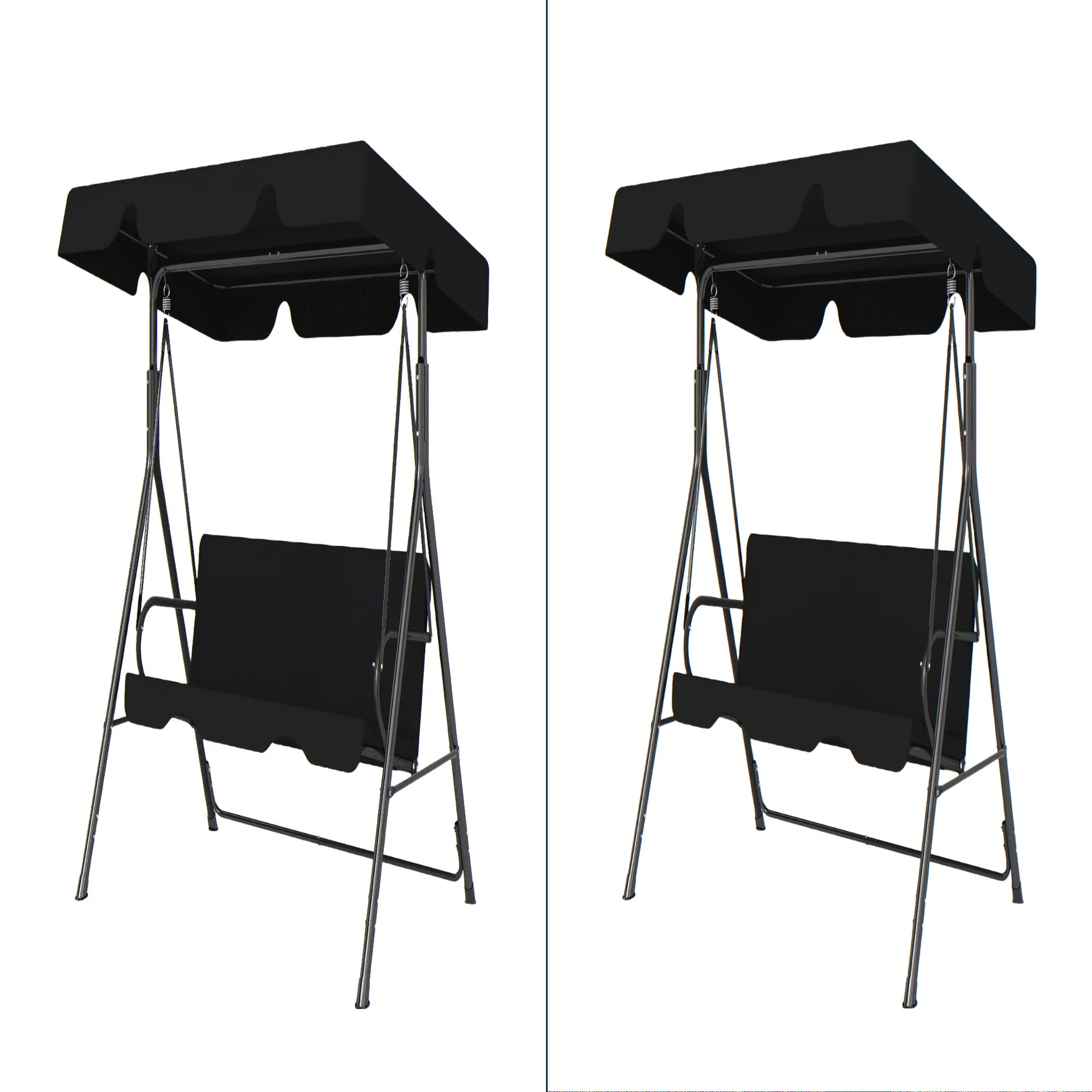 Melocadol 3 Seats Outdoor Porch Swing Glider, Patio Swing Chair with All Weather Covered Canopy and Rust Proof Heavy Duty Stand, for Garden, Lawn, or Backyard, Black