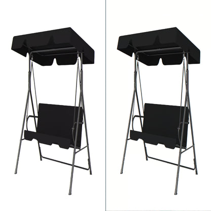 Melocadol 3 Seats Outdoor Porch Swing Glider, Patio Swing Chair with All Weather Covered Canopy and Rust Proof Heavy Duty Stand, for Garden, Lawn, or Backyard, Black