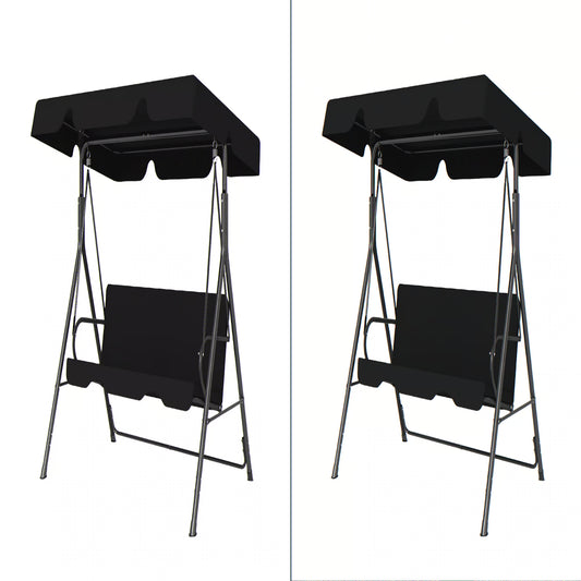 Melocadol 3 Seats Outdoor Porch Swing Glider, Patio Swing Chair with All Weather Covered Canopy and Rust Proof Heavy Duty Stand, for Garden, Lawn, or Backyard, Black