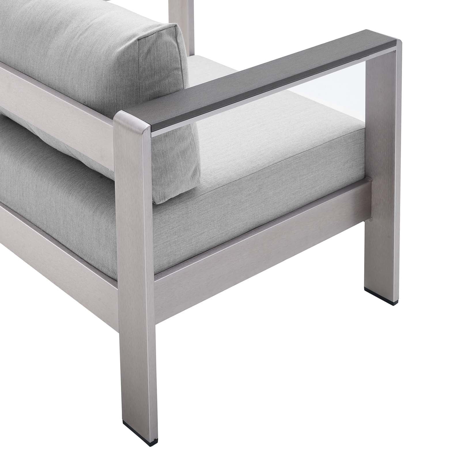Modway Shore Sunbrella Fabric Outdoor Patio Aluminum 7 Piece Sectional Sofa Set in Silver Gray