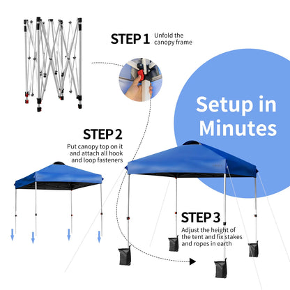 Patiojoy 6.6 x 6.6 Pop-up Canopy Tent Outdoor Camping Sun Shelter w/Portable Roller Bag & 4 Weight Bags Blue