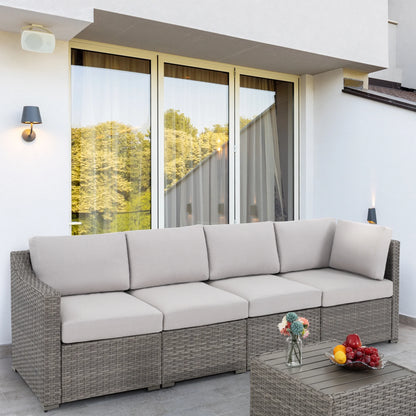 HAPPATIO 5-Piece Wicker Patio Conversation Set with Beige Cushions