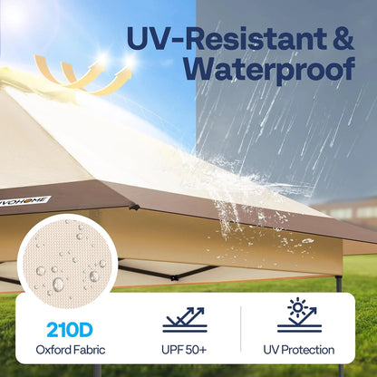 SPECSTAR 10x10ft Pop Up Gazebo Tent One Push Setup Canopy Tent Heavy Duty with Wheel Carry Bag and 4 Sandbags, 2 Tiers Roof for Patio Garden Backyard, Beige