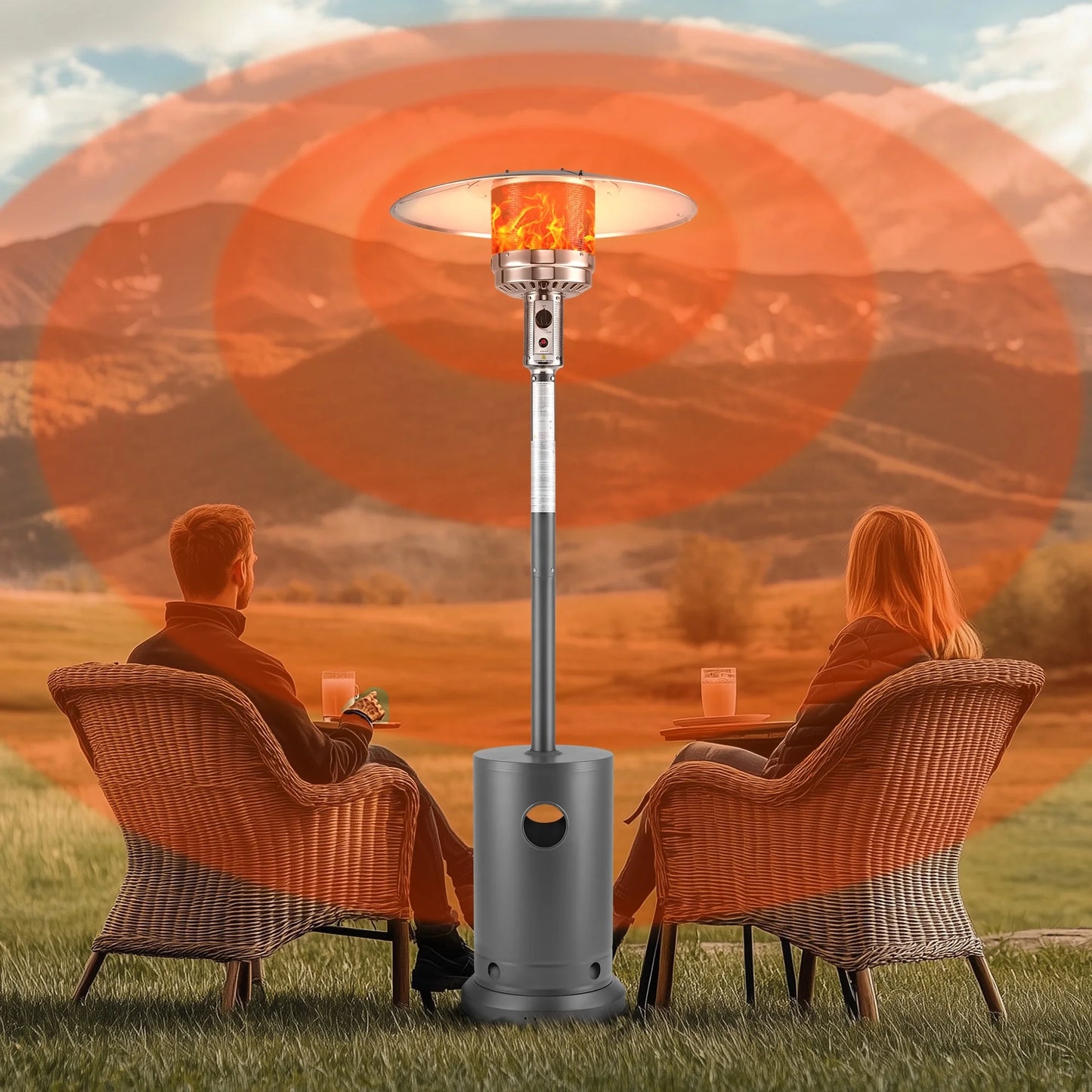 Propane Patio Heater w/12' Heating Radius, 48000 BTU Heavy Duty Heater w/Overheating Protection System, Stainless Steel Flame Heater w/Wheels, Sliver& Gray