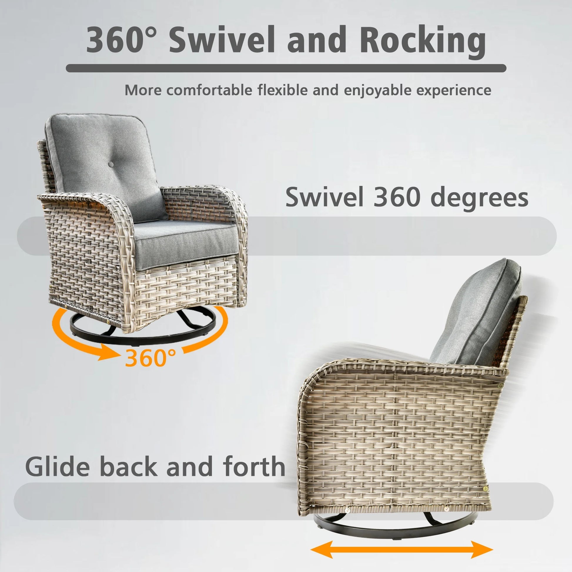 Ovios 11 Pieces Patio Outdoor Furniture Conversation Set with 54" Fire Pit Wicker Outdoor Sectional with Swivel Chair & Solar-Powered Table