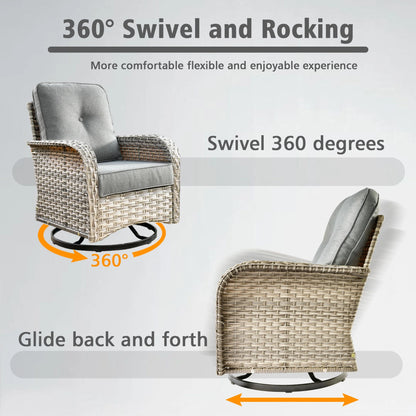 Ovios 11 Pieces Patio Outdoor Furniture Conversation Set with 54" Fire Pit Wicker Outdoor Sectional with Swivel Chair & Solar-Powered Table