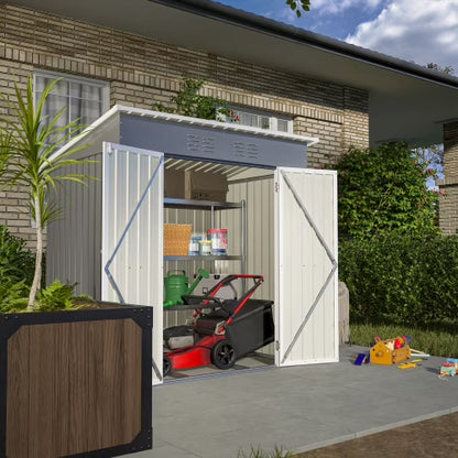 Enyopro 6x4 ft Outdoor Metal Storage Shed, Galvanized Steel Tool Shed with Reinforced Floor & Lockable Door for Backyard, Lawn, Patio, Black