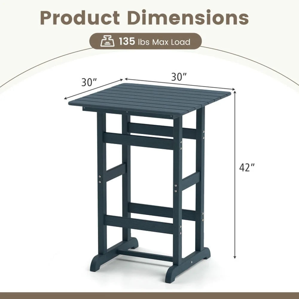 GVN Outdoor Eating Tables,Patio Table,30 Inch Square Bar Table Dining Table with Slatted Tabletop for Poolside-Navy