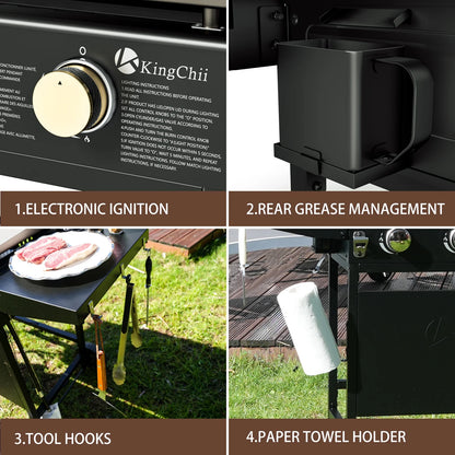 KingChii 2-Burner 19" Propane Griddle Outdoor Flat Top Gas Grill Griddle for Camping, Tailgating, BBQ, Parties, Backyard & Patio
