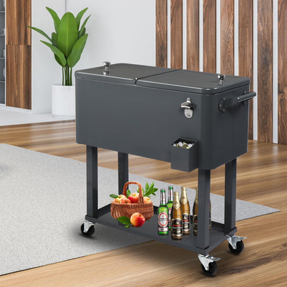 EasingRoom Iron Spray Plastic Patio Cooler Cart with Tray Cooler with Shelf Green