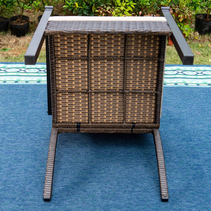 MF Studio 7-Piece Outdoor Patio Dining Set with 6 PCS Rattan Cushioned Armchairs& 1 PC Rectangle Table, Dark Brown