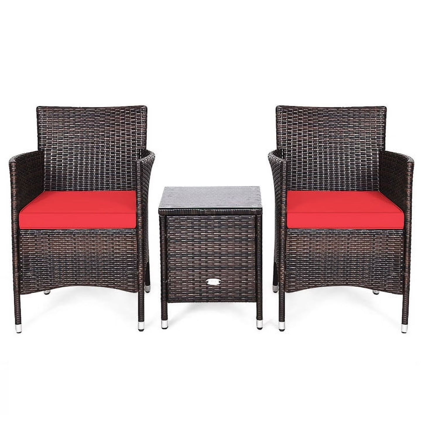 Topcobe 3 Piece Wicker Patio Furniture Set, Wicker Outdoor Sectional with Washable and Removable Cushion for Patio, B-Red